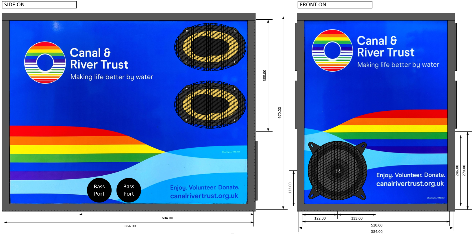 2D Plan of the Disco Bike Enclosure, to select the most appropriate speakers. Visio Plan