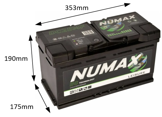 NUMAX DC25MF 105Ah Sealed Leisure Battery, and dimensions Leisure Battery