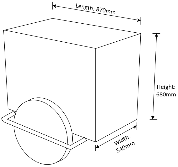 Very basic sketch of the dimensions of the enclosure being worked on Enclosure Dimensions