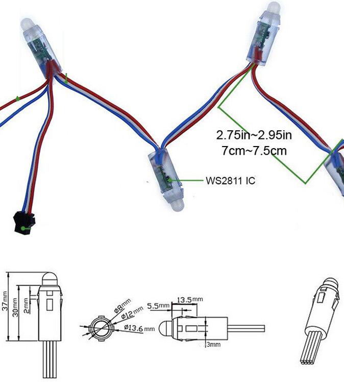 These are the addressable LED strings used for Design A. They're most common with the WS2811 protocol chipset, however I think other types are available. Not particularly bothered about this at this point though... Design A LEDs