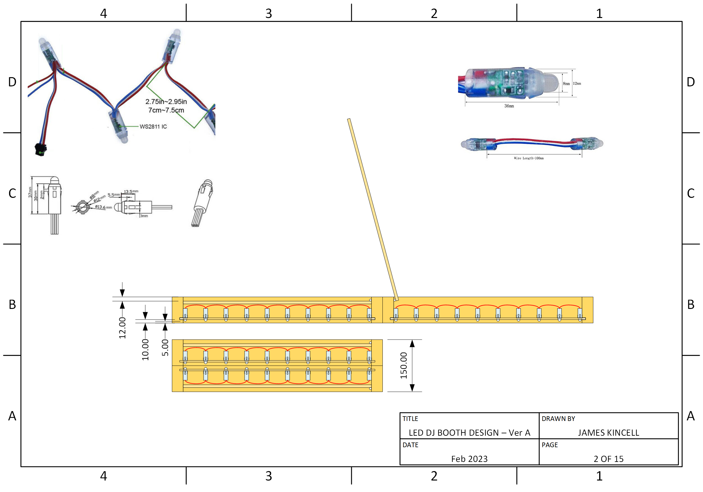 Further detail on Design A, focussing on mounting the LEDs. Design A Side Detail