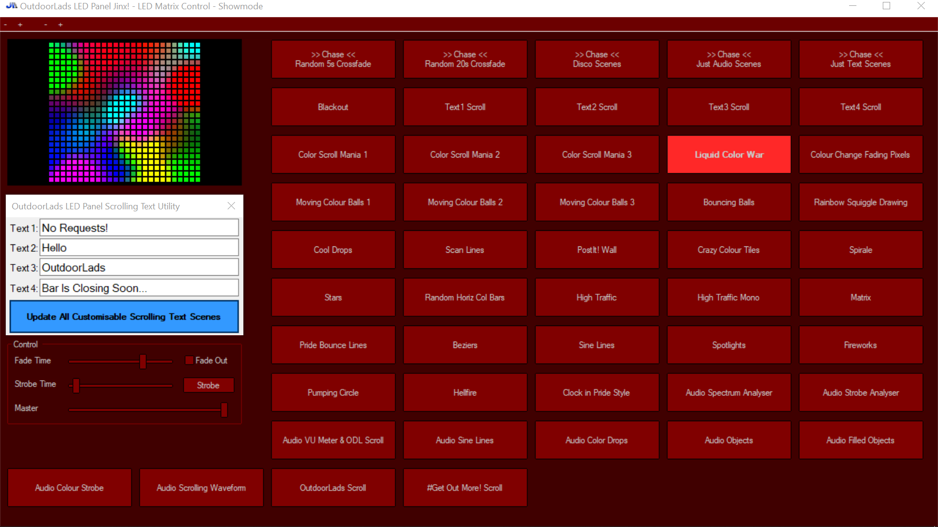 The finished Jinx! Control Panel. Jinx! Control Panel